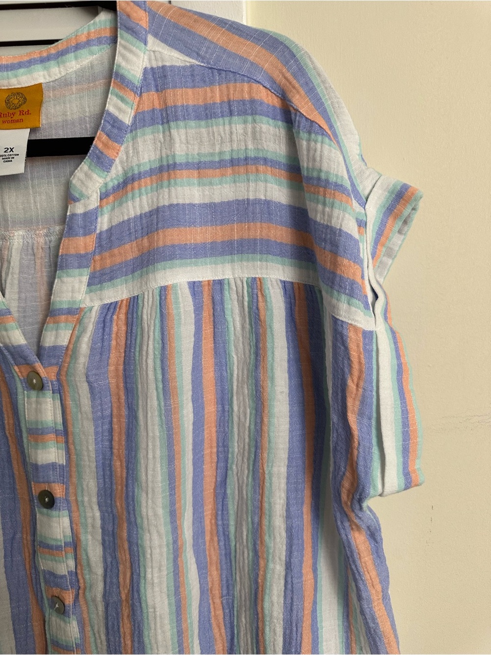 Ruby Rd Multicolor Striped Tie Front Button Top Size 2X - Picture 4 of 4